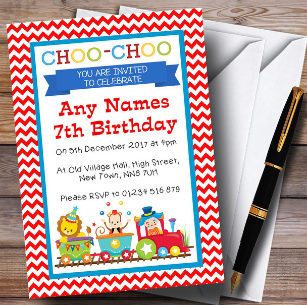 Circus Animals Train Children's Birthday Party Invitations