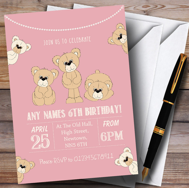 Cute Teddy Bears Pink Children's Birthday Party Invitations