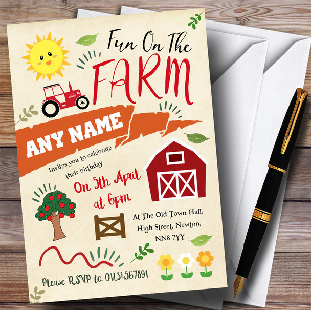 Fun On The Farm Children's Birthday Party Invitations