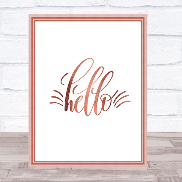 Hello Quote Quote Print Poster Rose Gold Wall Art