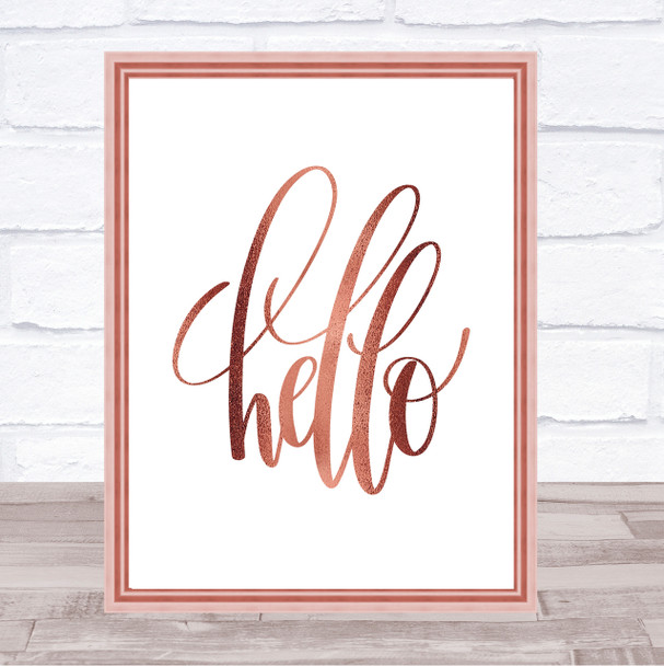 Hello Swirl Quote Print Poster Rose Gold Wall Art