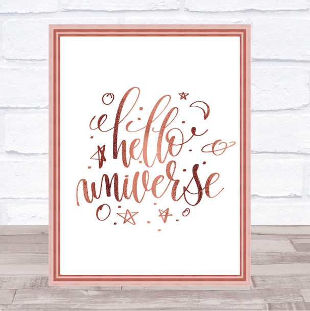 Hello Universe Quote Print Poster Rose Gold Wall Art