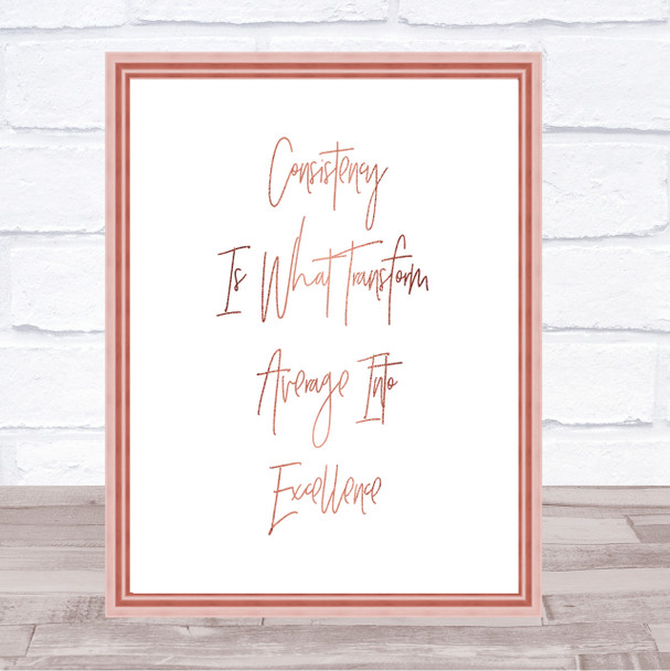 Average Into Excellence Quote Print Poster Rose Gold Wall Art