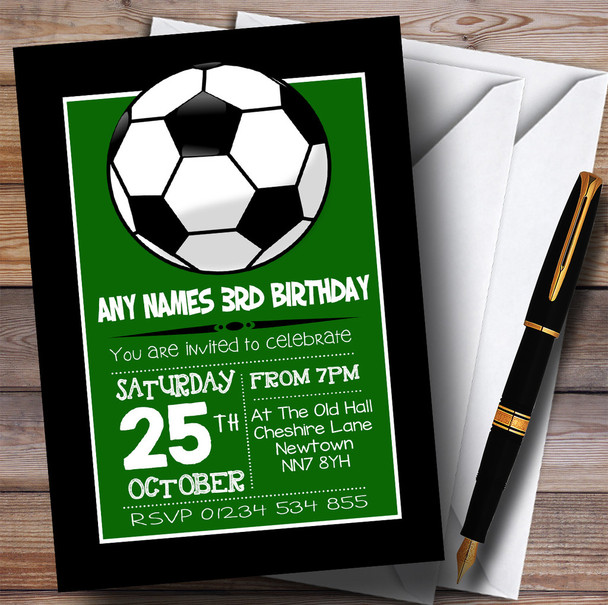 Grass & Black Football Children's Birthday Party Invitations