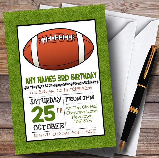 Grass Pitch Rugby Children's Birthday Party Invitations