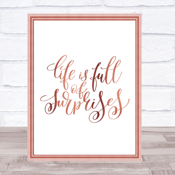 Life Full Surprises Quote Print Poster Rose Gold Wall Art