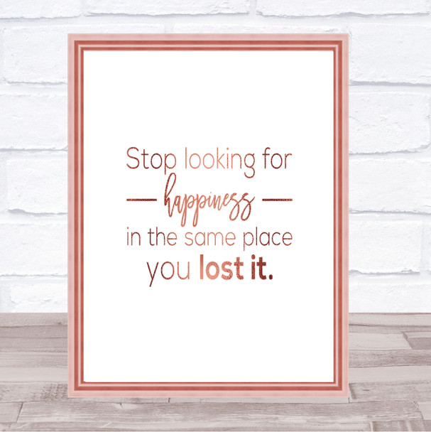 Looking For Happiness Quote Print Poster Rose Gold Wall Art