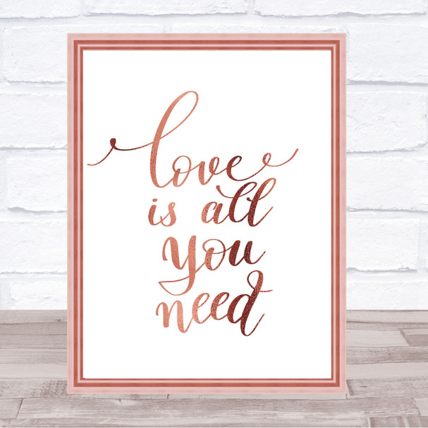 Love Is All You Need Quote Print Poster Rose Gold Wall Art