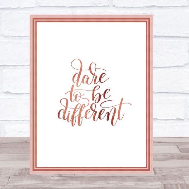 Be Different Swirl Quote Print Poster Rose Gold Wall Art