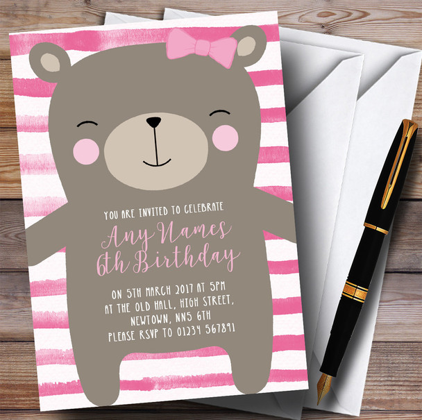 Large Teddy Bear Pink Children's Birthday Party Invitations