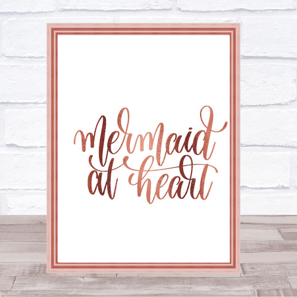 Mermaid At Heart Quote Print Poster Rose Gold Wall Art