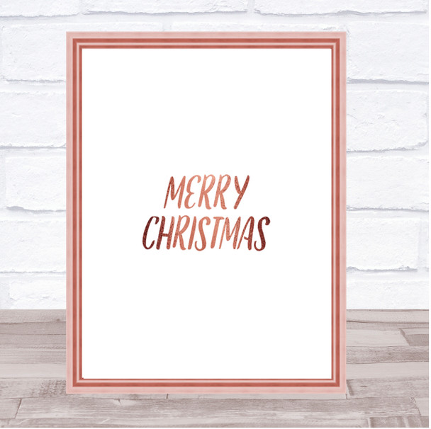 Merry Christmas Quote Print Poster Rose Gold Wall Art