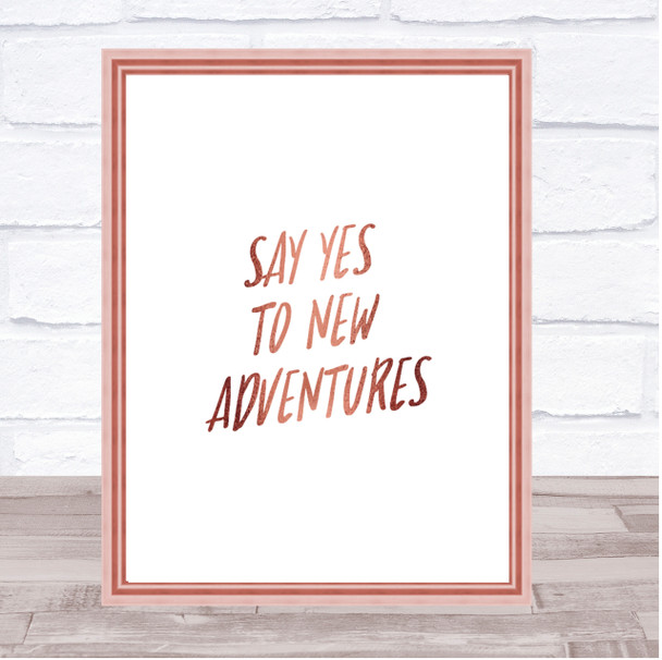 New Adventures Quote Print Poster Rose Gold Wall Art