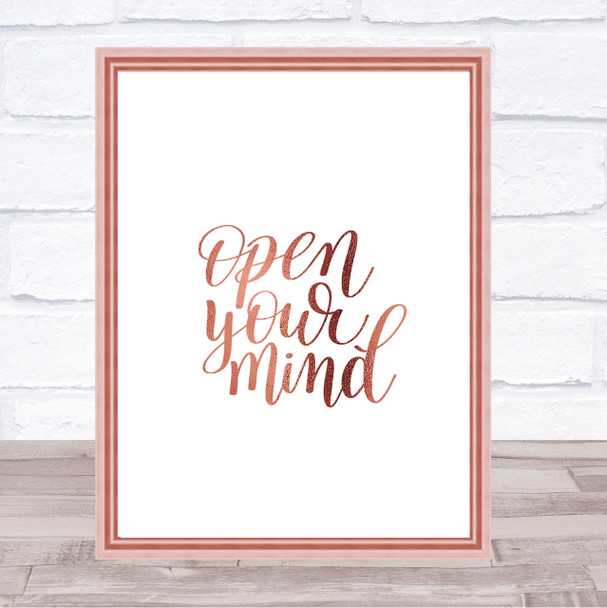 Open Mind Quote Print Poster Rose Gold Wall Art