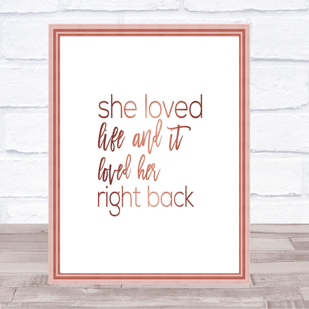 She Loved Life Quote Print Poster Rose Gold Wall Art