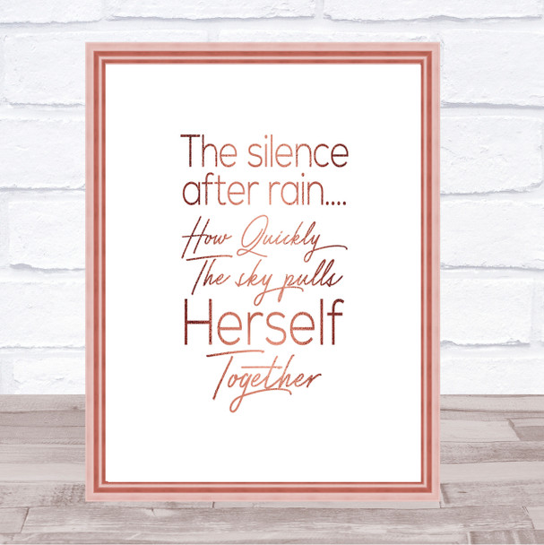 Silence After Rain Quote Print Poster Rose Gold Wall Art