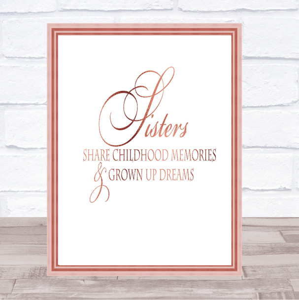 Sisters Share Quote Print Poster Rose Gold Wall Art