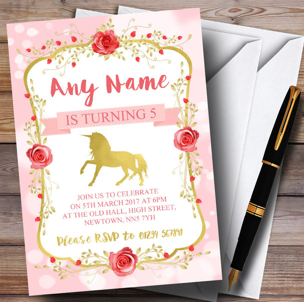 Pink Unicorn Children's Birthday Party Invitations