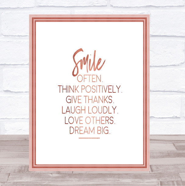 Smile Often Quote Print Poster Rose Gold Wall Art