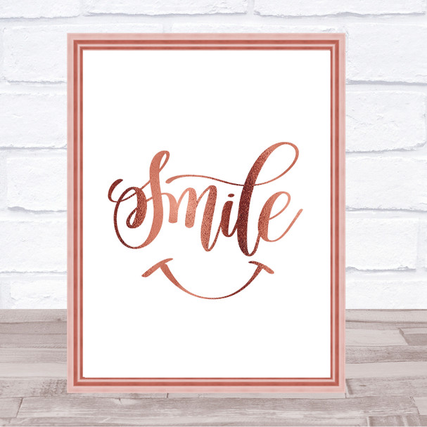 Smile Quote Print Poster Rose Gold Wall Art