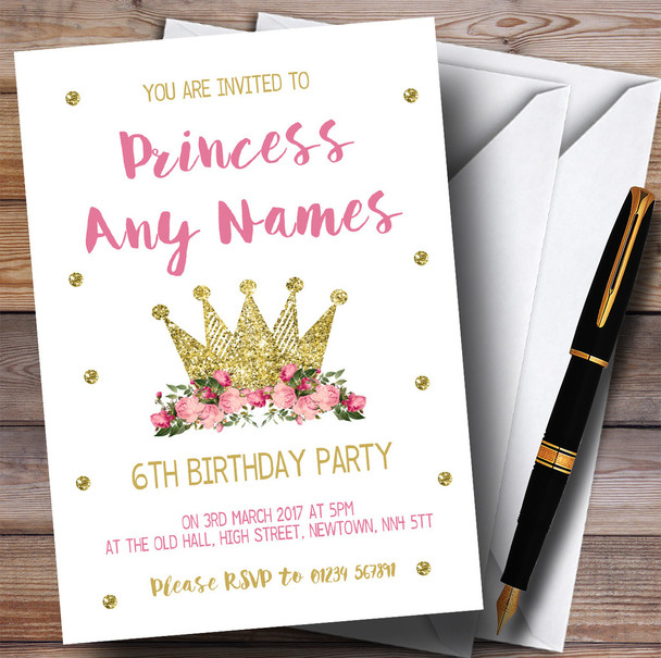Pretty Pink Floral Crown Children's Birthday Party Invitations