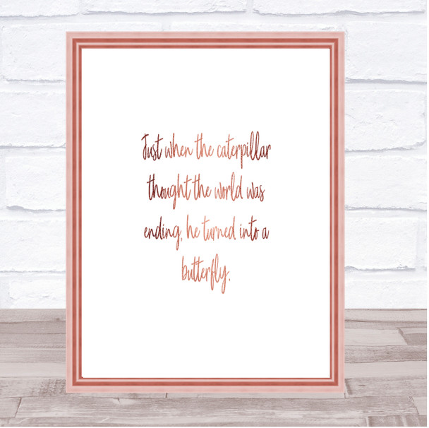 Turn Into A Butterfly Quote Print Poster Rose Gold Wall Art