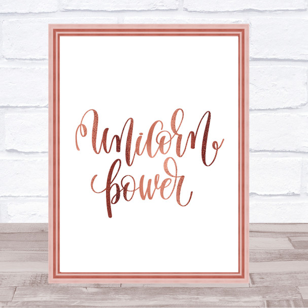 Unicorn Power Quote Print Poster Rose Gold Wall Art