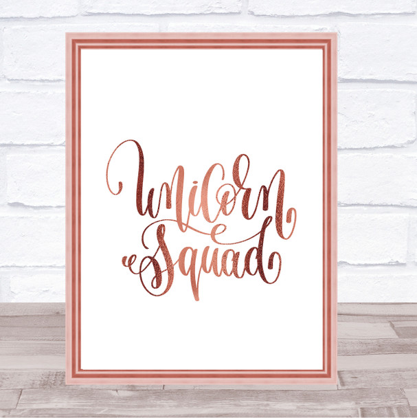 Unicorn Squad Quote Print Poster Rose Gold Wall Art