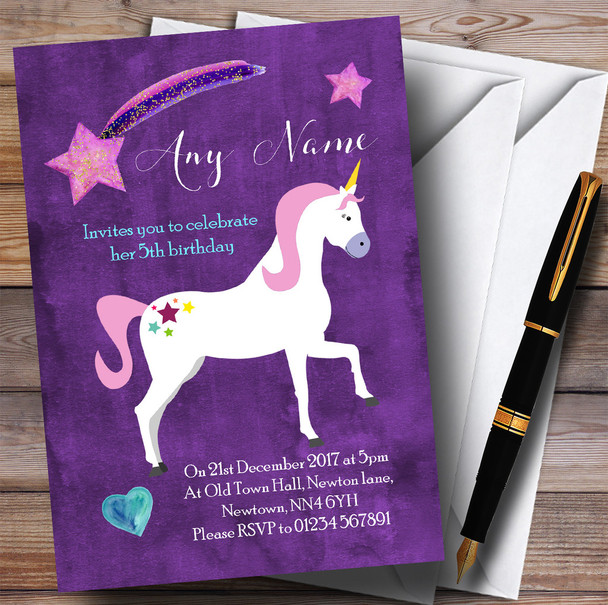 Purple Unicorn Children's Birthday Party Invitations