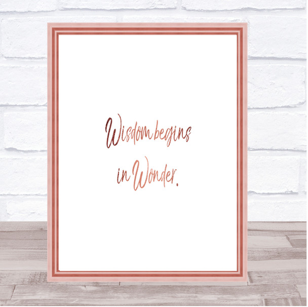 Wisdom Begins In Wonder Quote Print Poster Rose Gold Wall Art