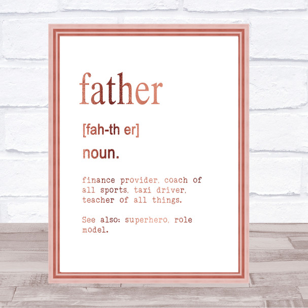 Word Definition Father Quote Print Poster Rose Gold Wall Art