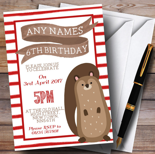 Red Stripes Squirrel Children's Birthday Party Invitations