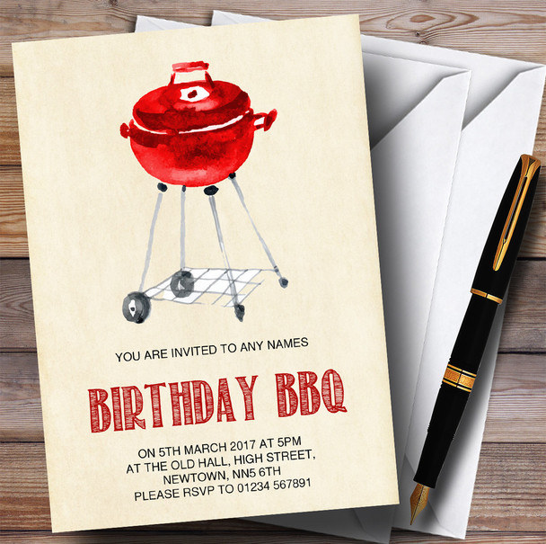 Red Watercolour BBQ Children's Birthday Party Invitations