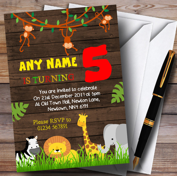 Any Age Wood Jungle Animals Children's Birthday Party Invitations
