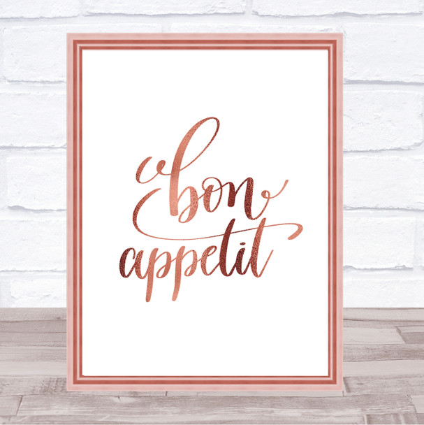 Bon Appetit Quote Print Poster Rose Gold Wall Art