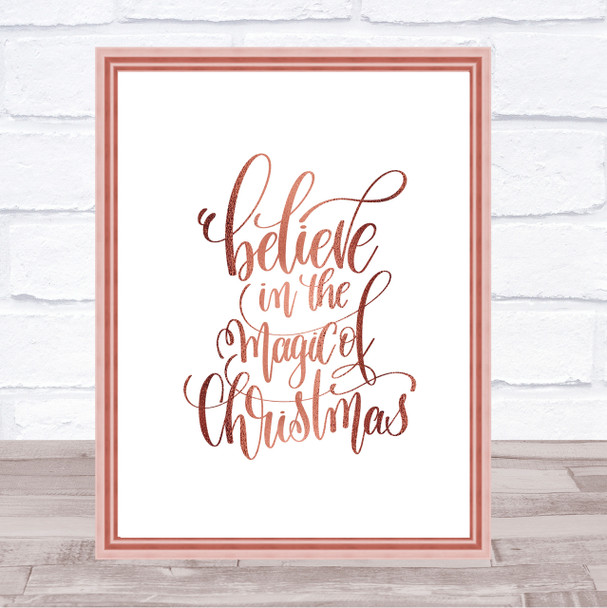 Christmas Believe In Magic Xmas Quote Print Poster Rose Gold Wall Art