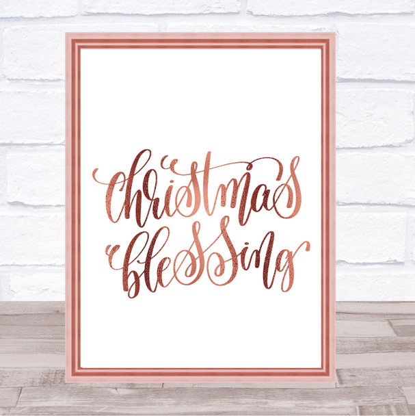 Christmas Blessing Quote Print Poster Rose Gold Wall Art