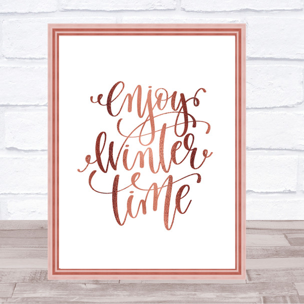 Christmas Enjoy Winter Quote Print Poster Rose Gold Wall Art