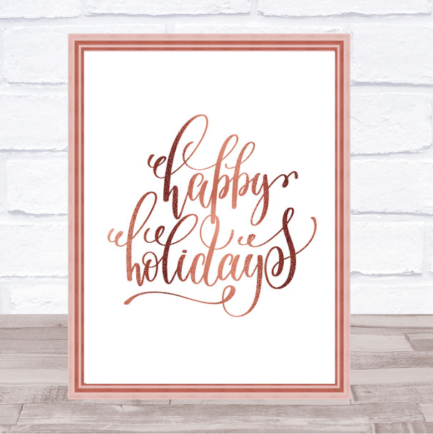 Christmas Happy Holidays Quote Print Poster Rose Gold Wall Art