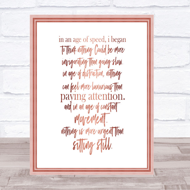 Age Of Speed Quote Print Poster Rose Gold Wall Art