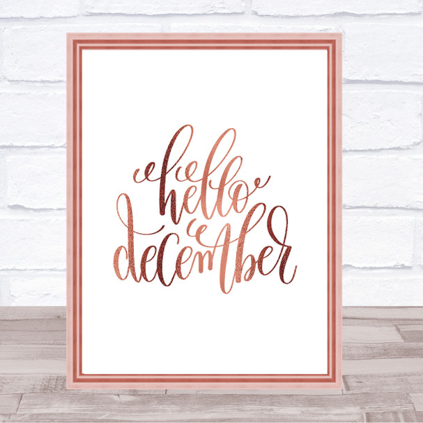 Christmas Hello December Quote Print Poster Rose Gold Wall Art