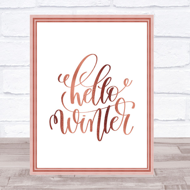 Christmas Hello Winter Quote Print Poster Rose Gold Wall Art