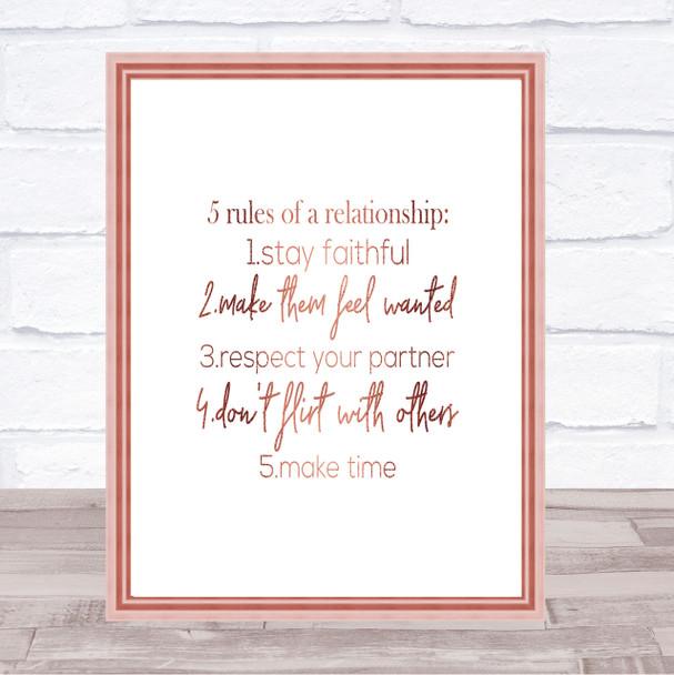 5 Rules Quote Print Poster Rose Gold Wall Art