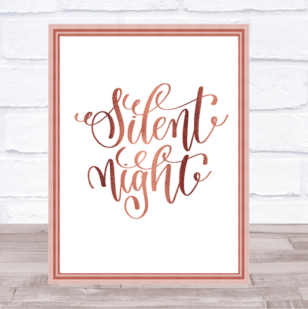 Christmas Silent Night Quote Print Poster Rose Gold Wall Art