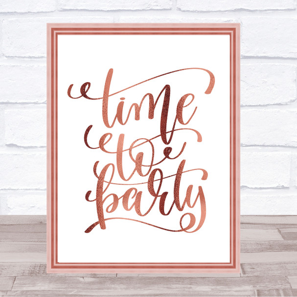 Christmas Time To Party Quote Print Poster Rose Gold Wall Art