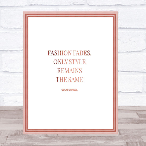 Coco Chanel Fashion Fades Quote Print Poster Rose Gold Wall Art