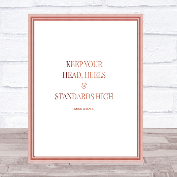 Coco Chanel High Standard & Heels Quote Print Poster Rose Gold Wall Art