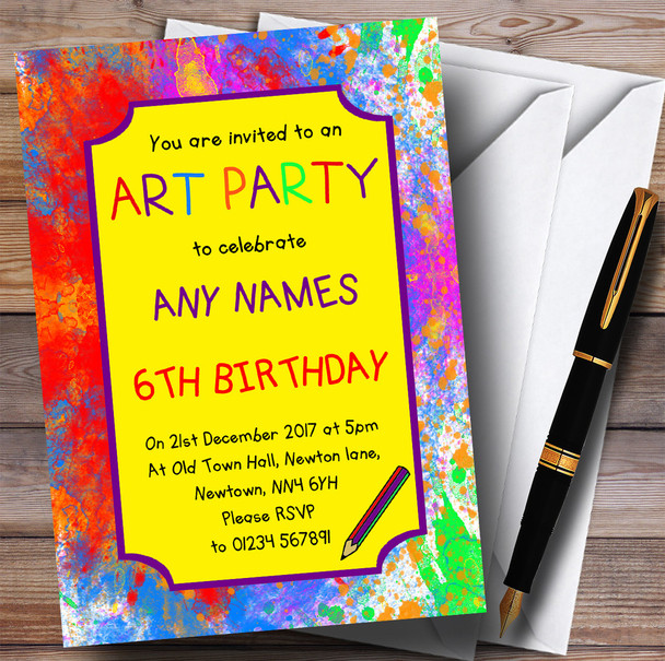 Splatter Paint Art Party Children's Birthday Party Invitations