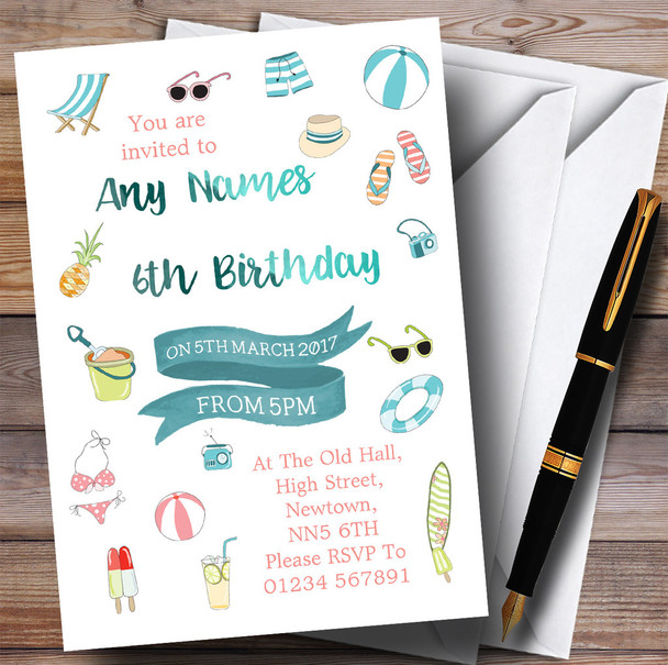 Summer Beach Pool Children's Birthday Party Invitations