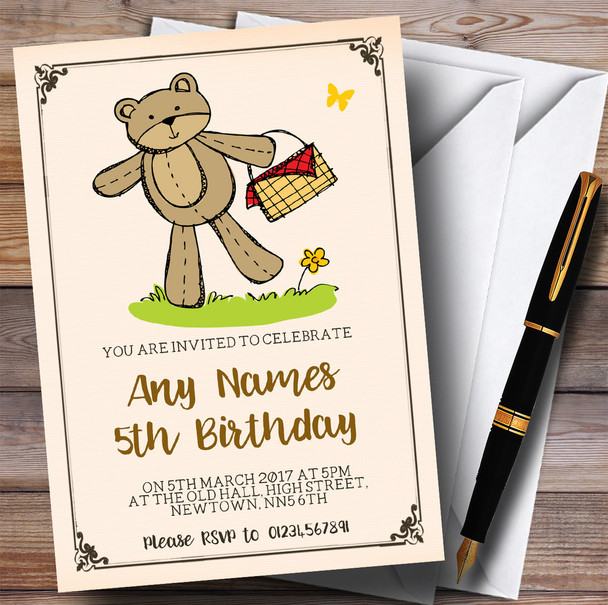 Teddy Bear With Picnic Children's Birthday Party Invitations